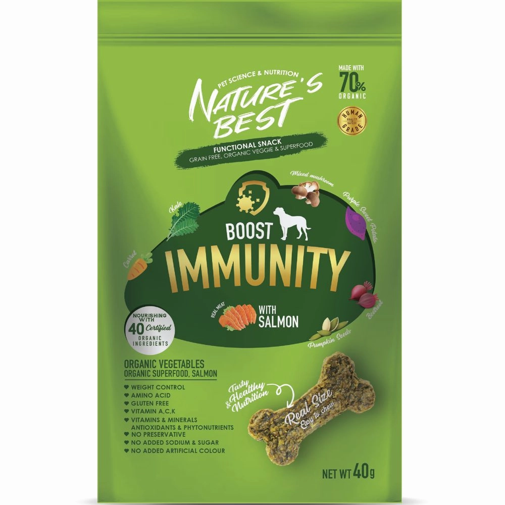 2 FOR $10 (Exp 2026): Nature's Best Boost Immunity Salmon Grain-Free Dog Treats 40g dog grooming shampoo collar crate feeding supplies
