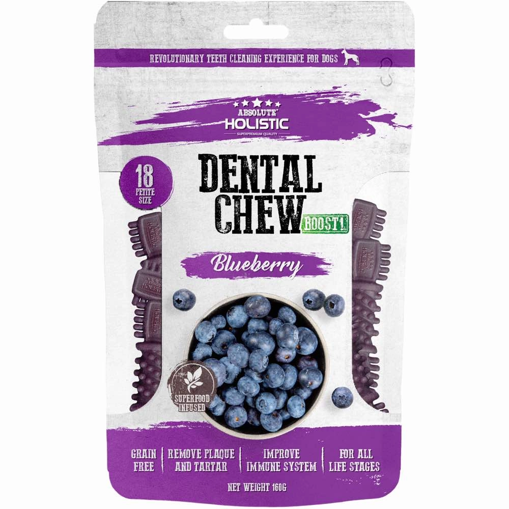 2 FOR $12.80: Absolute Holistic Boost Blueberry Petite Grain-Free Dental Dog Chews 160g dog grooming shampoo collar crate feeding supplies