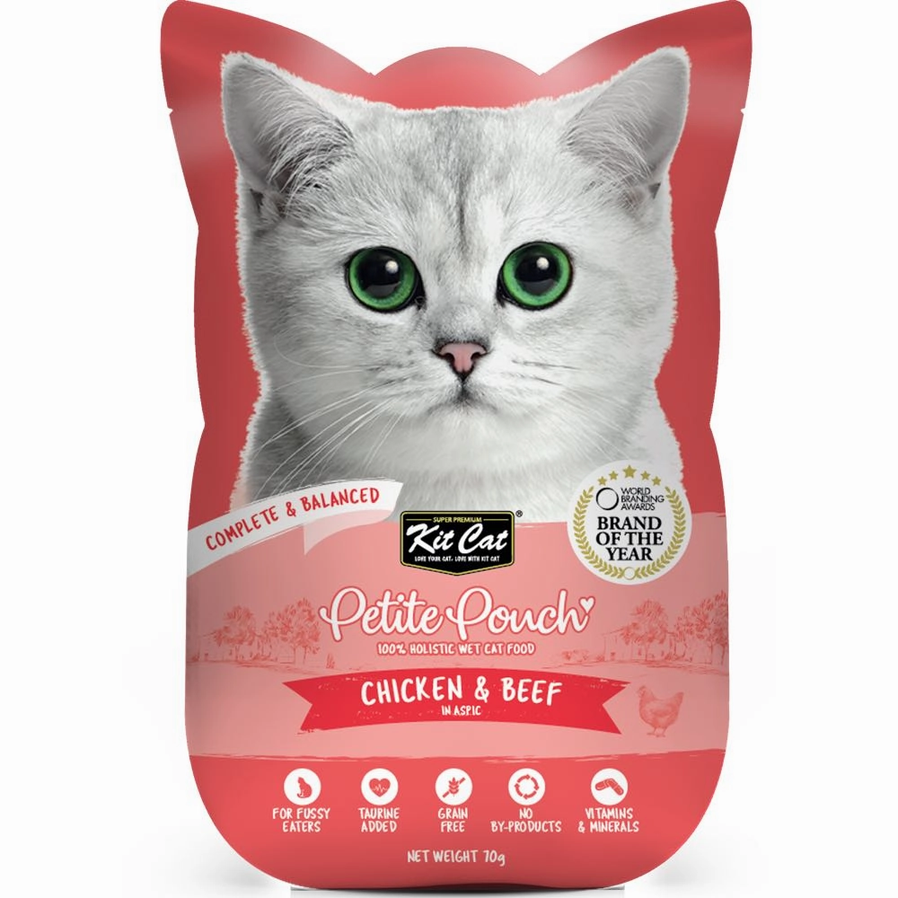 30% OFF: Kit Cat Petite Pouch Chicken & Beef In Aspic Grain-Free Pouch Cat Food 70g x 12 dry cat food cat treats grain free cat food kitten treats cat dental treats