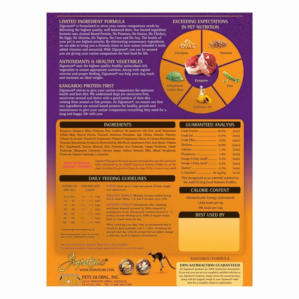 33% OFF: Zignature Kangaroo Grain Free Dry Dog Food 25lb