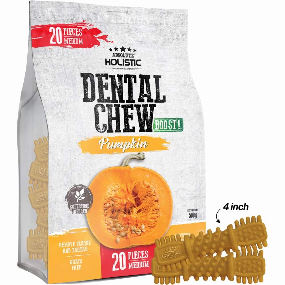 34% OFF: Absolute Holistic Boost Pumpkin Medium Grain-Free Dental Dog Chews 20pc dog toys interactive dog toy plush dog toy dog rope toy squeaky toy