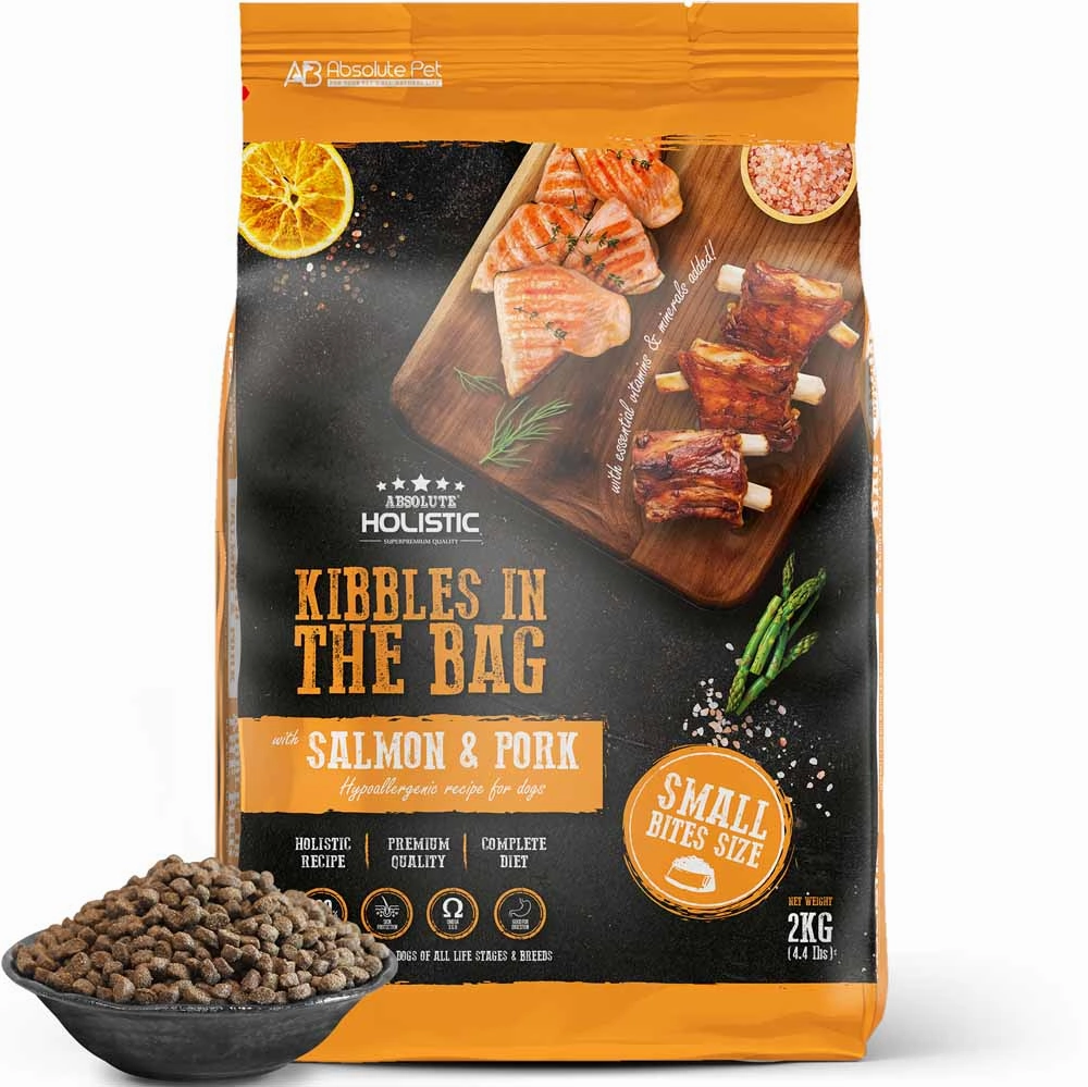 35% OFF: Absolute Holistic Kibbles In The Bag Salmon & Pork Small Bites Dry Dog Food dog toys interactive dog toy plush dog toy dog rope toy squeaky toy