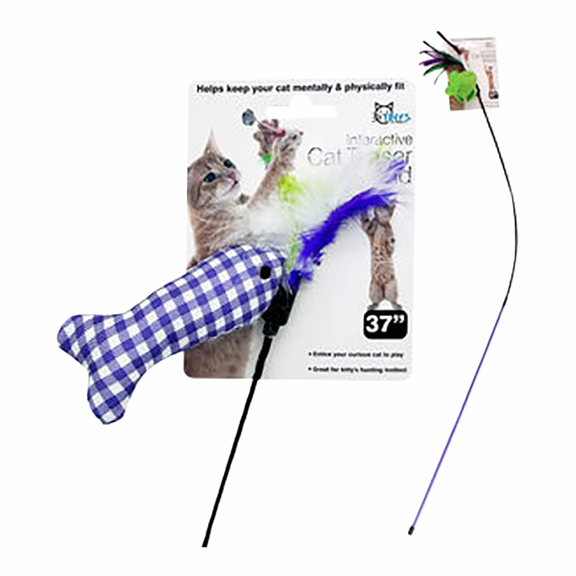 37"L Cat Teaser Wand with Ribbon and Toy, Assorted cat scratchers cat towers cat window perch cat heating pad cat calming spray