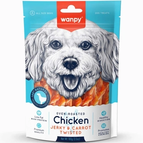 3 FOR $10.50: Wanpy Oven-Roasted Chicken Jerky & Carrot Twisted Dog Treats 100g dog supplies dog food toys accessories dog bed