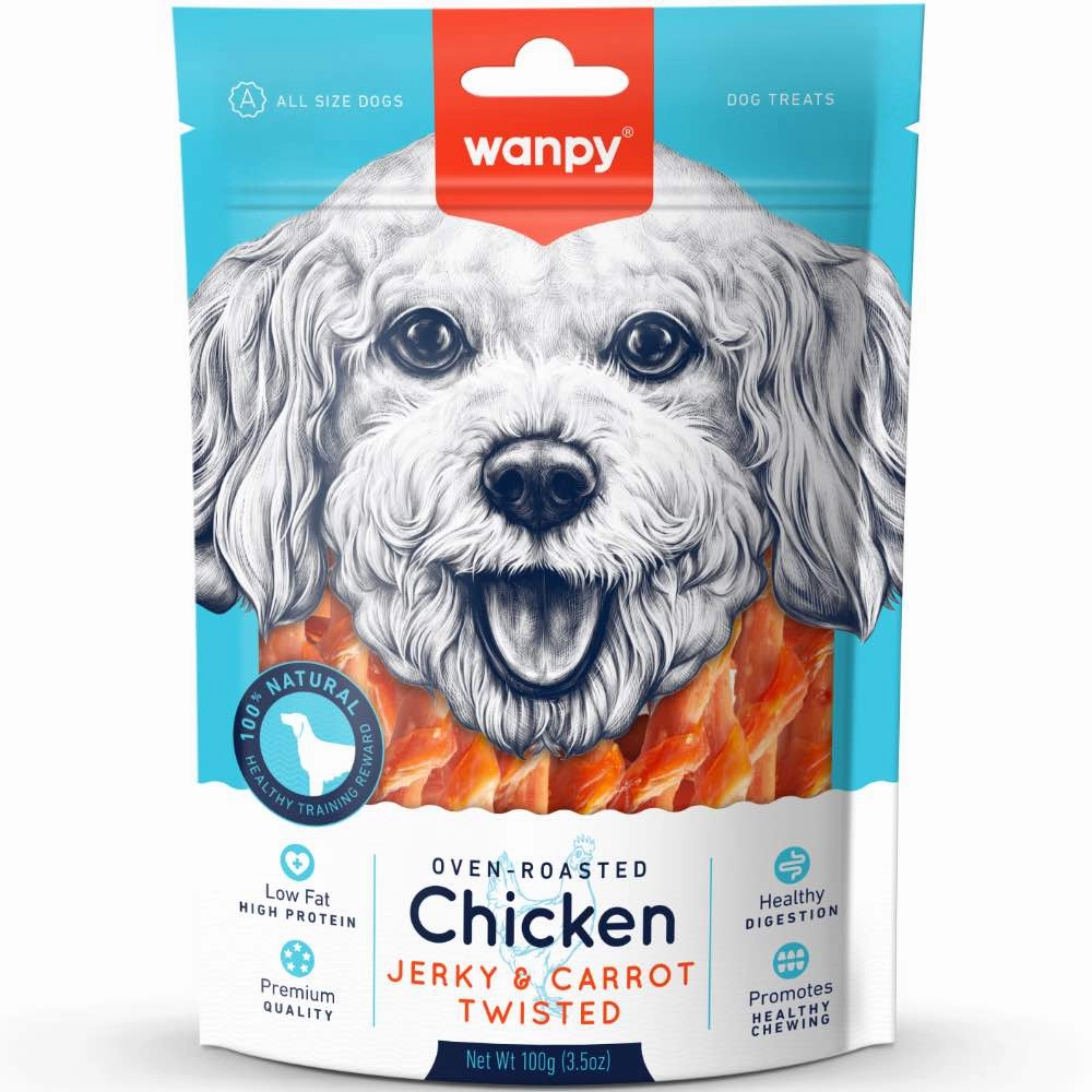 3 FOR $10.50: Wanpy Oven-Roasted Chicken Jerky & Carrot Twisted Dog Treats 100g dog supplies dog food toys accessories dog bed