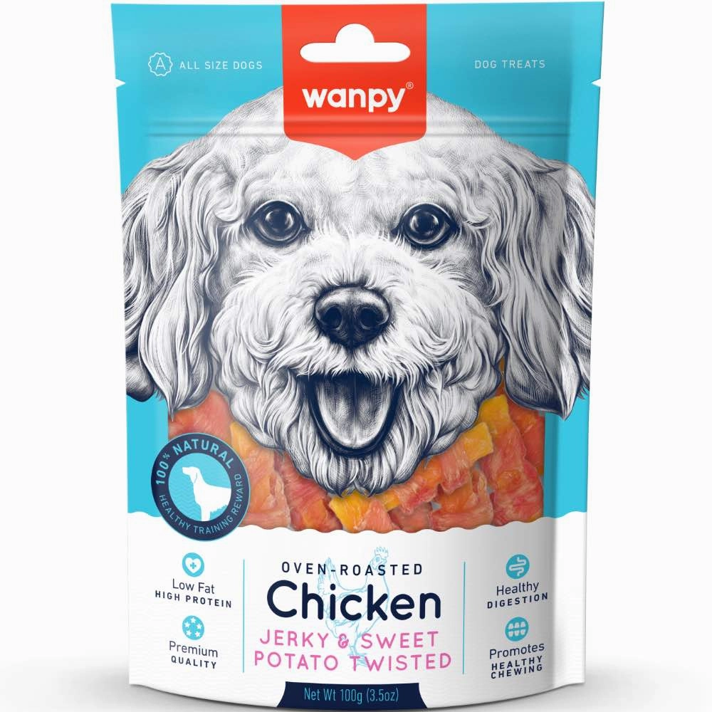 3 FOR $10.50: Wanpy Oven-Roasted Chicken Jerky & Sweet Potato Twists Dog Treats 100g dog supplies dog food toys accessories dog bed