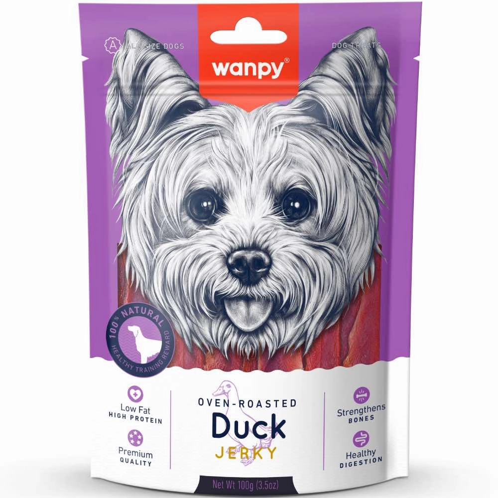 3 FOR $10.50: Wanpy Oven-Roasted Duck Jerky Dog Treats 100g dog supplies dog food toys accessories dog bed