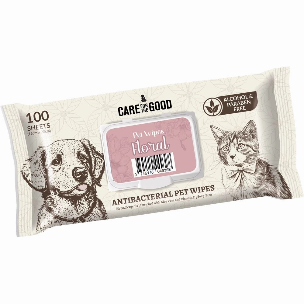 3 FOR $11.50: Care For The Good Antibacterial Pet Wipes For Cats & Dogs (Floral) 100pc dog leash leather leash nylon leash long leash dog chain leash