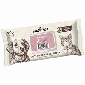 3 FOR $11.50: Care For The Good Antibacterial Pet Wipes For Cats & Dogs (Floral) 100pc dog leash leather leash nylon leash long leash dog chain leash
