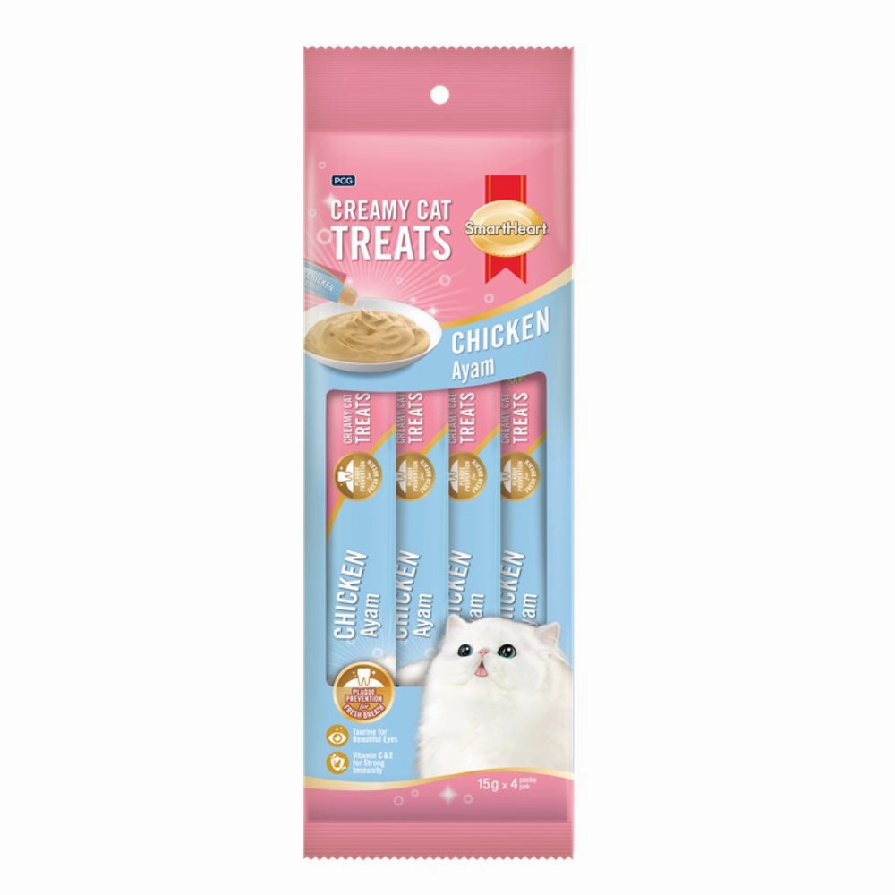 3 FOR $12: Smartheart Chicken Creamy Cat Treats 15gx4 dry cat food cat treats grain free cat food kitten treats cat dental treats