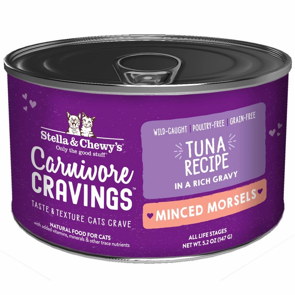 3 FOR $14.40: Stella & Chewy's Carnivore Cravings Minced Morsels Tuna In Gravy Grain-Free Canned Cat Food 5.2oz cat snacks catnip treats healthy cat food cat reward treats low calorie cat food