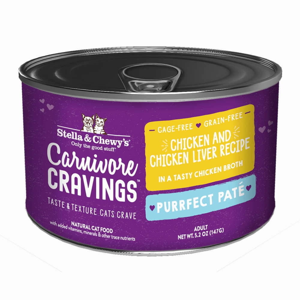 3 FOR $14.40: Stella & Chewy's Carnivore Cravings Purrfect Pate Chicken & Chicken Liver in Broth Grain-Free Canned Cat Food 5.2oz cat snacks catnip treats healthy cat food cat reward treats low calorie cat food