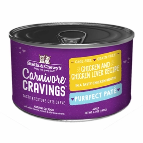 3 FOR $14.40: Stella & Chewy's Carnivore Cravings Purrfect Pate Chicken & Chicken Liver in Broth Grain-Free Canned Cat Food 5.2oz cat snacks catnip treats healthy cat food cat reward treats low calorie cat food