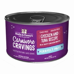 3 FOR $14.40: Stella & Chewy's Carnivore Cravings Purrfect Pate Chicken & Tuna in Broth Grain-Free Canned Cat Food 5.2oz cat snacks catnip treats healthy cat food cat reward treats low calorie cat food