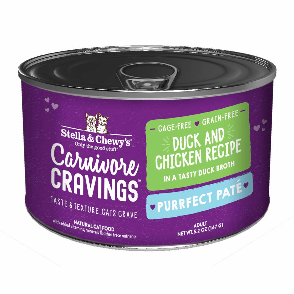 3 FOR $14.40: Stella & Chewy's Carnivore Cravings Purrfect Pate Duck & Chicken in Broth Grain-Free Canned Cat Food 5.2oz cat snacks catnip treats healthy cat food cat reward treats low calorie cat food