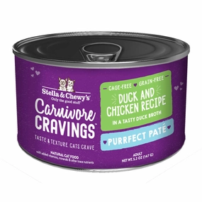 3 FOR $14.40: Stella & Chewy's Carnivore Cravings Purrfect Pate Duck & Chicken in Broth Grain-Free Canned Cat Food 5.2oz cat snacks catnip treats healthy cat food cat reward treats low calorie cat food