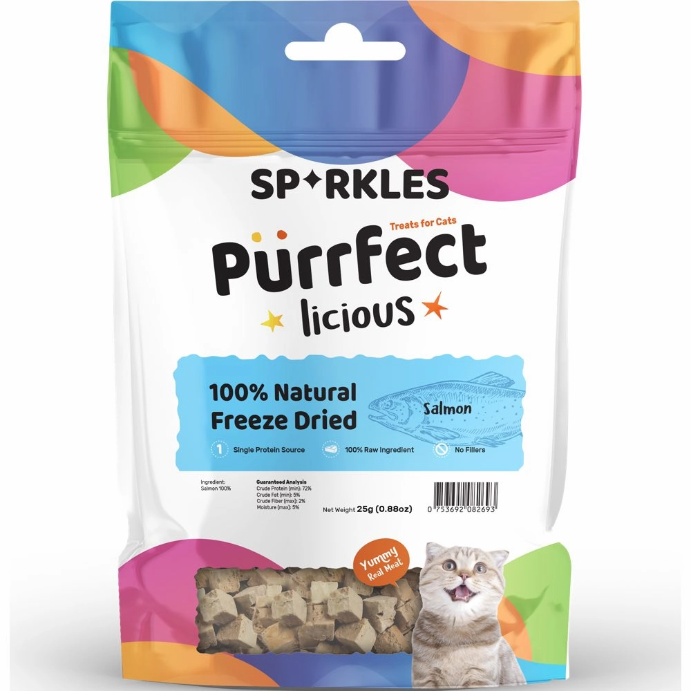3 FOR $8.80: Sparkles Purrfectlicious 100% Natural Freeze Dried Salmon Grain-Free Cat Treats 25g cat snacks catnip treats healthy cat food cat reward treats low calorie cat food