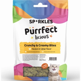 3 FOR $8.80: Sparkles Purrfectlicious Crunchy & Creamy Bites Chicken & Catnip Cat Treats 50g cat snacks catnip treats healthy cat food cat reward treats low calorie cat food