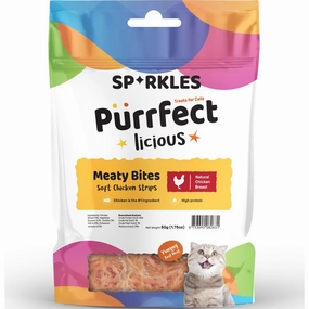 3 FOR $8.80: Sparkles Purrfectlicious Meaty Bites Soft Chicken Strips Cat Treats 50g cat snacks catnip treats healthy cat food cat reward treats low calorie cat food