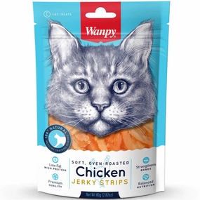 3 FOR $9.90: Wanpy Soft Oven-Roasted Chicken Jerky Strips Cat Treats 80g dog chew toys dog dental chews durable chew toys puppy chew toy bone chew