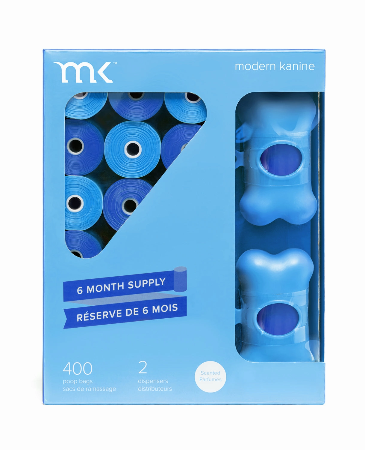 400-Count Modern Kanine Dog Waste Bags, with 20 refill rolls and 2 Dispensers in Blue & Light Blue