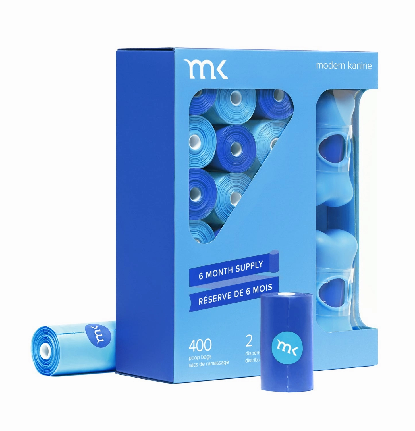 400-Count Modern Kanine Dog Waste Bags, with 20 refill rolls and 2 Dispensers in Blue & Light Blue