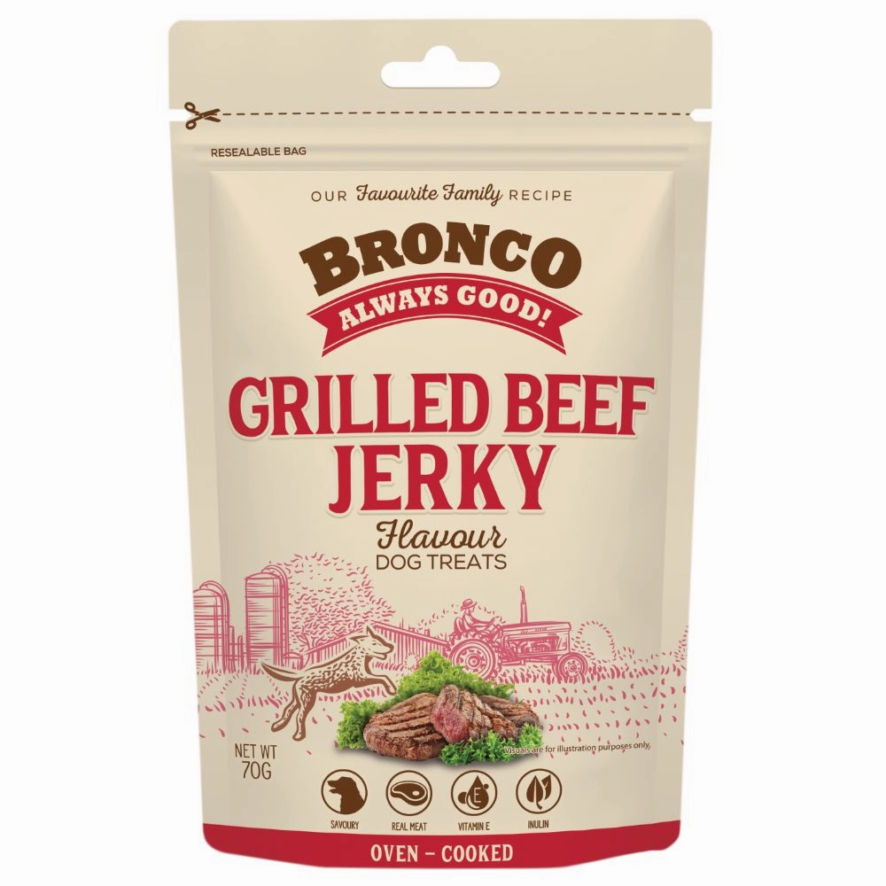 4 FOR $11.50: Bronco Jerky Grilled Beef Flavour Chicken Dog Treats 70g dog toys interactive dog toy plush dog toy dog rope toy squeaky toy