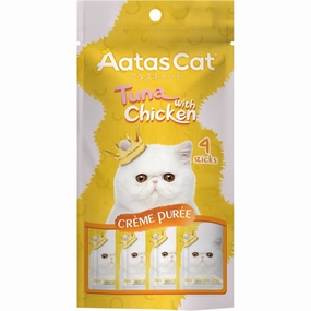 4 FOR $12: Aatas Cat Creme Puree Tuna With Chicken Grain-Free Liquid Cat Treats 56g dog chew toys dog dental chews durable chew toys puppy chew toy bone chew