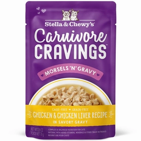 4 FOR $13.60: Stella & Chewy's Carnivore Cravings Morsels 'N' Gravy Chicken & Chicken Liver Grain-Free Pouch Cat Food 2.8oz dry cat food cat treats grain free cat food kitten treats cat dental treats