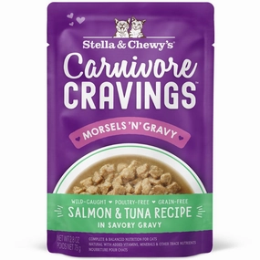 4 FOR $13.60: Stella & Chewy's Carnivore Cravings Morsels 'N' Gravy Salmon & Tuna Grain-Free Pouch Cat Food 2.8oz dry cat food cat treats grain free cat food kitten treats cat dental treats