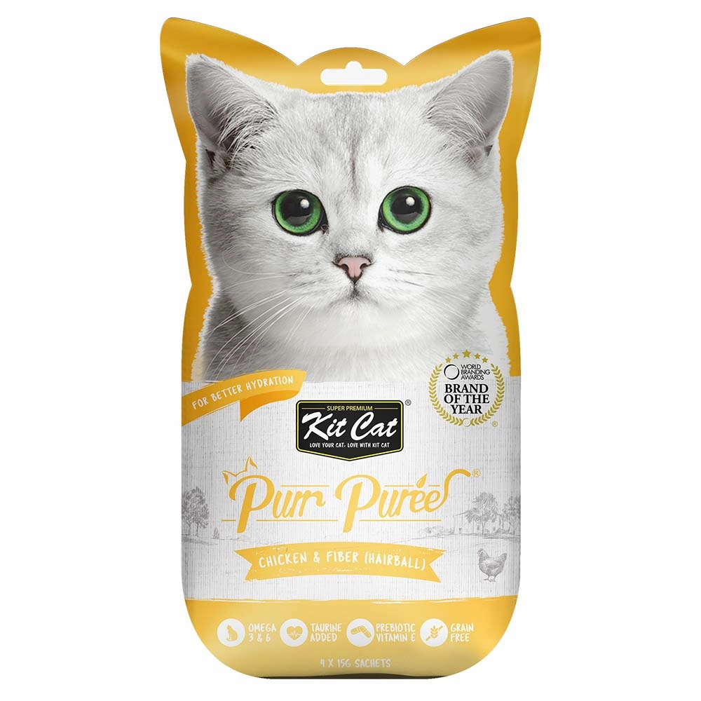 4 FOR $14 : Kit Cat Purr Puree Chicken & Fiber (Hairball) Cat Treats 75g dog chew toys dog dental chews durable chew toys puppy chew toy bone chew
