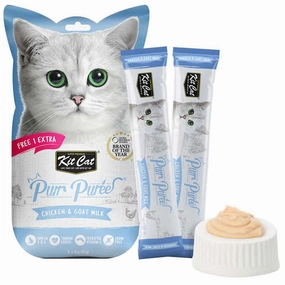 4 FOR $14 : Kit Cat Purr Puree Chicken & Goat Milk Liquid Cat Treats 5x15g dry cat food cat treats grain free cat food kitten treats cat dental treats