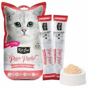 4 FOR $14 : Kit Cat Purr Puree Salmon & Fiber (Hairball) Liquid Cat Treats 5x15g dog chew toys dog dental chews durable chew toys puppy chew toy bone chew