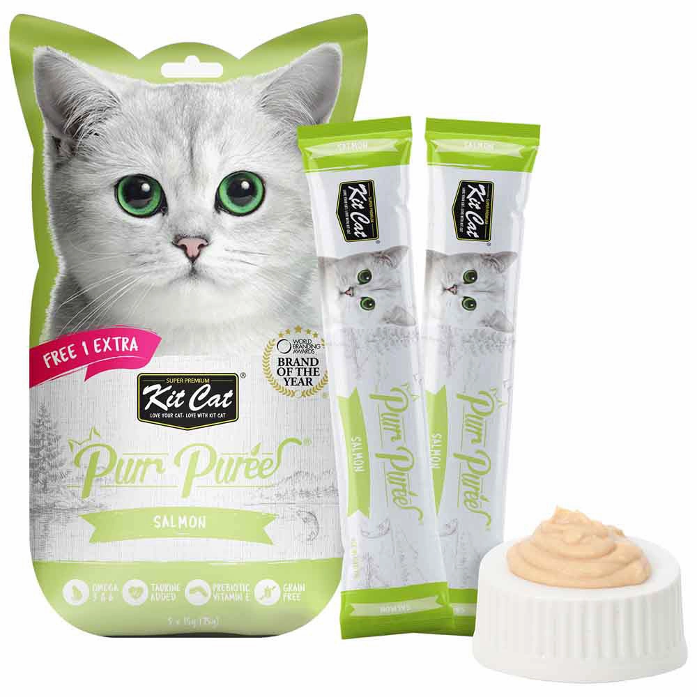 4 FOR $14 : Kit Cat Purr Puree Salmon Liquid Cat Treats 5x15g dog chew toys dog dental chews durable chew toys puppy chew toy bone chew