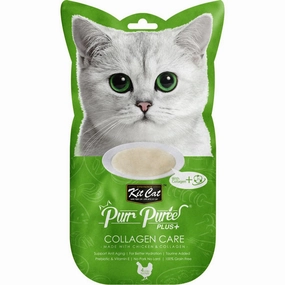 4 FOR $14: Kit Cat Purr Puree Plus Collagen Care Chicken Cat Treats 60g cat snacks catnip treats healthy cat food cat reward treats low calorie cat food