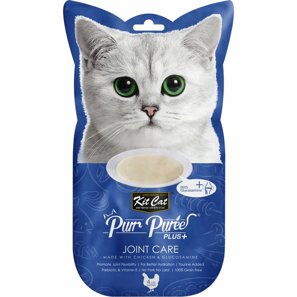 4 FOR $14: Kit Cat Purr Puree Plus Joint Care Chicken Cat Treats 60g cat snacks catnip treats healthy cat food cat reward treats low calorie cat food
