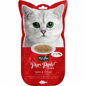 4 FOR $14: Kit Cat Purr Puree Plus Skin & Coat Tuna Cat Treats 60g dry cat food cat treats grain free cat food kitten treats cat dental treats