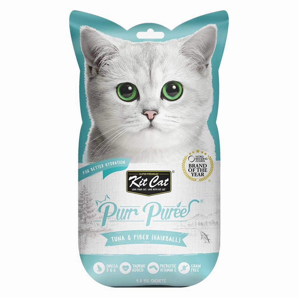 4 FOR $14: Kit Cat Purr Puree Tuna & Fiber (Hairball) Cat Treats 60g dry cat food cat treats grain free cat food kitten treats cat dental treats