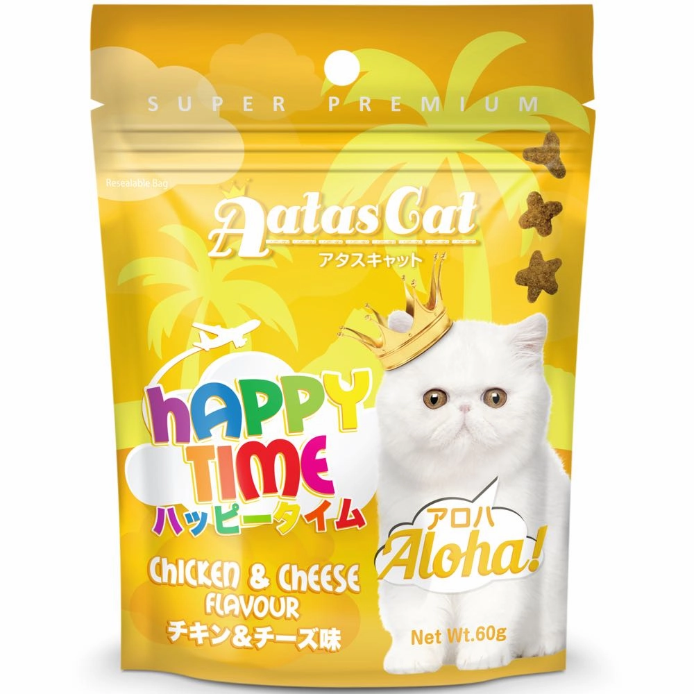 4 FOR $9 (Exp 23Aug25): Aatas Cat Happy Time Aloha! Chicken & Cheese Cat Treats 60g cat snacks catnip treats healthy cat food cat reward treats low calorie cat food