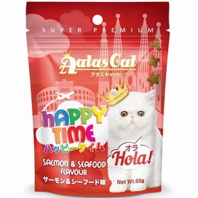 4 FOR $9 (Exp Aug 25): Aatas Cat Happy Time Hola! Salmon & Seafood Cat Treats 60g cat grass snacks cat grass planter cat digestive aid catnip spray cat herbal treats