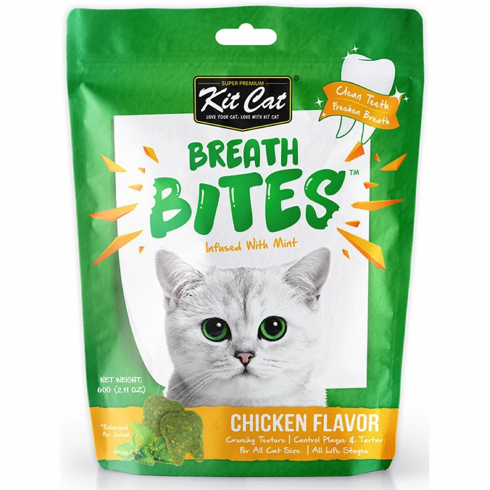 5 FOR $14: Kit Cat Breath Bites Mint & Chicken Flavour Dental Cat Treats 60g pet health pet wellness pet pain relief pet probiotic pet calming