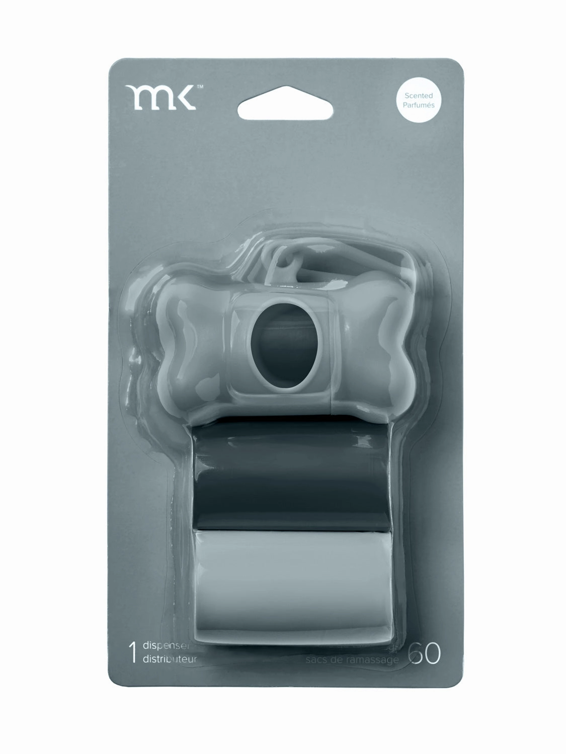 60-Count Modern Kanine Dog Waste Bags, Dispenser with 3 Refill Rolls in Black & Grey