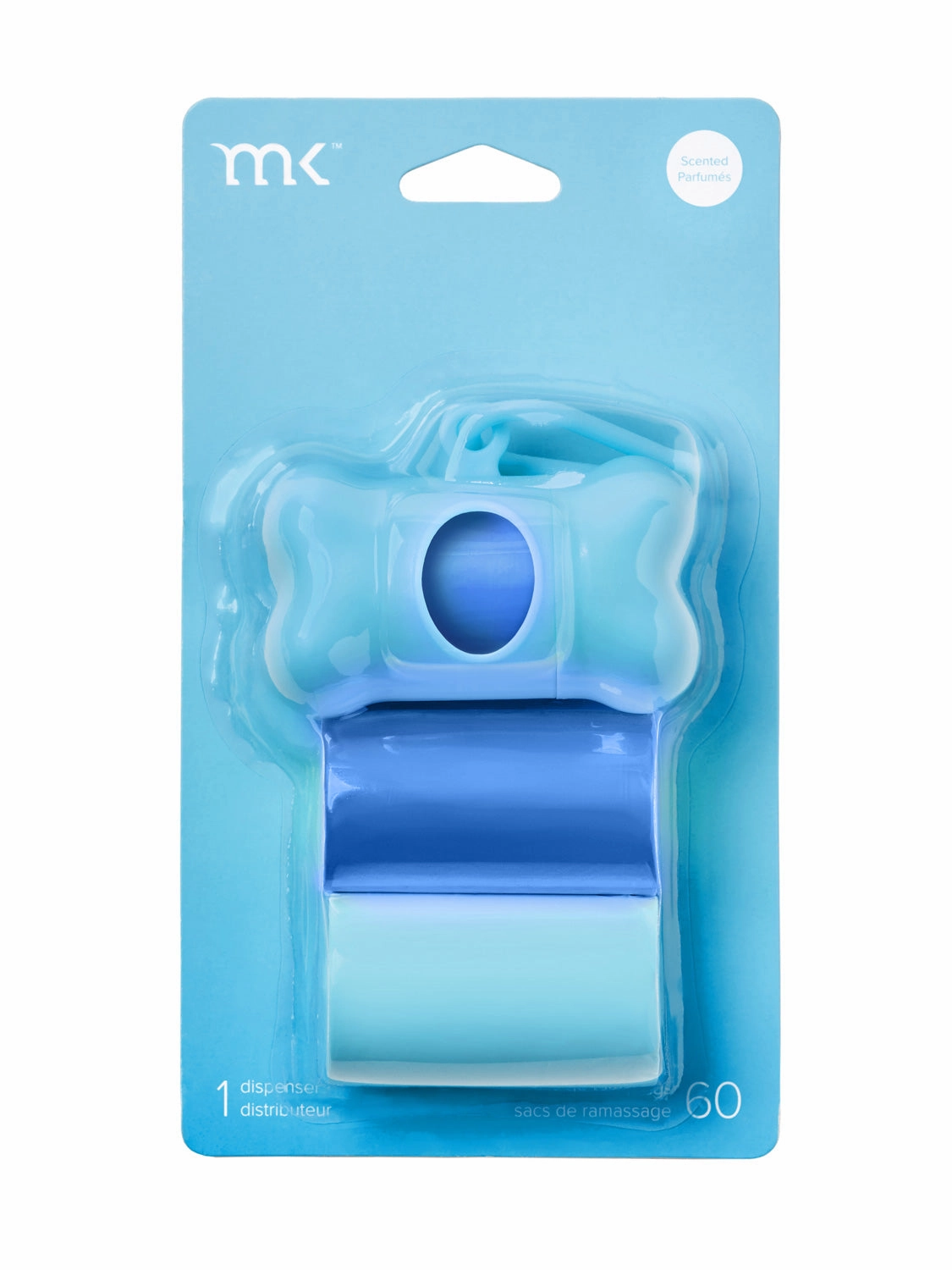 60-Count Modern Kanine Dog Waste Bags, Dispenser with 3 Refill Rolls in Blue Light Blue