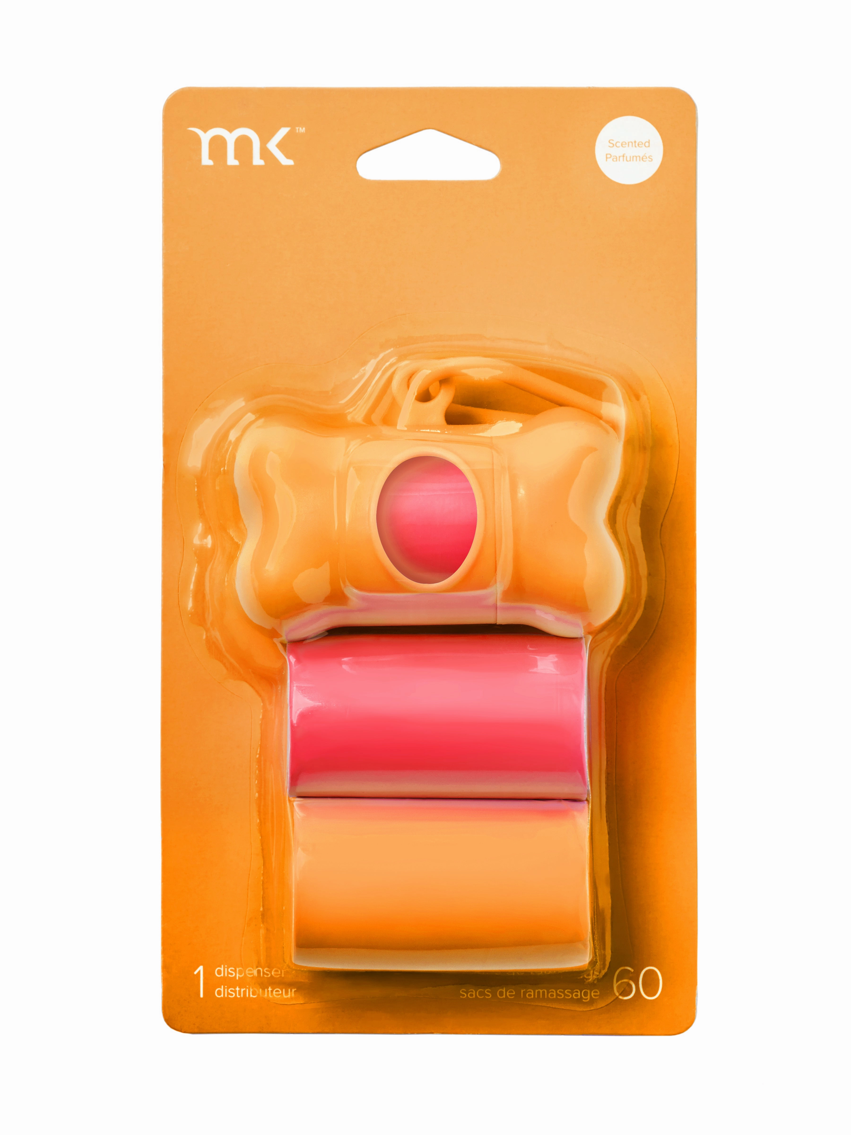 60-Count Modern Kanine Dog Waste Bags, Dispenser with 3 Refill Rolls in Orange Coral
