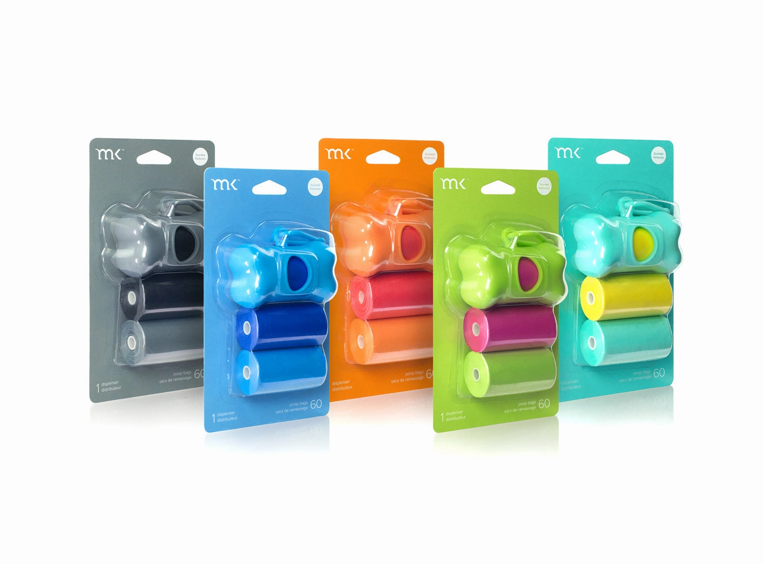 60-Count Modern Kanine Dog Waste Bags, Dispenser with 3 Refill Rolls in Turquoise & Yellow