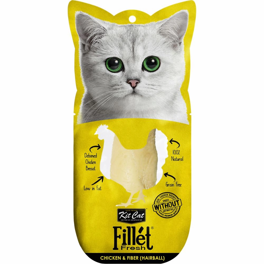 6 FOR $13: Kit Cat Fillet Fresh Chicken & Fiber (Hairball) Cat Treat 30g cat snacks catnip treats healthy cat food cat reward treats low calorie cat food