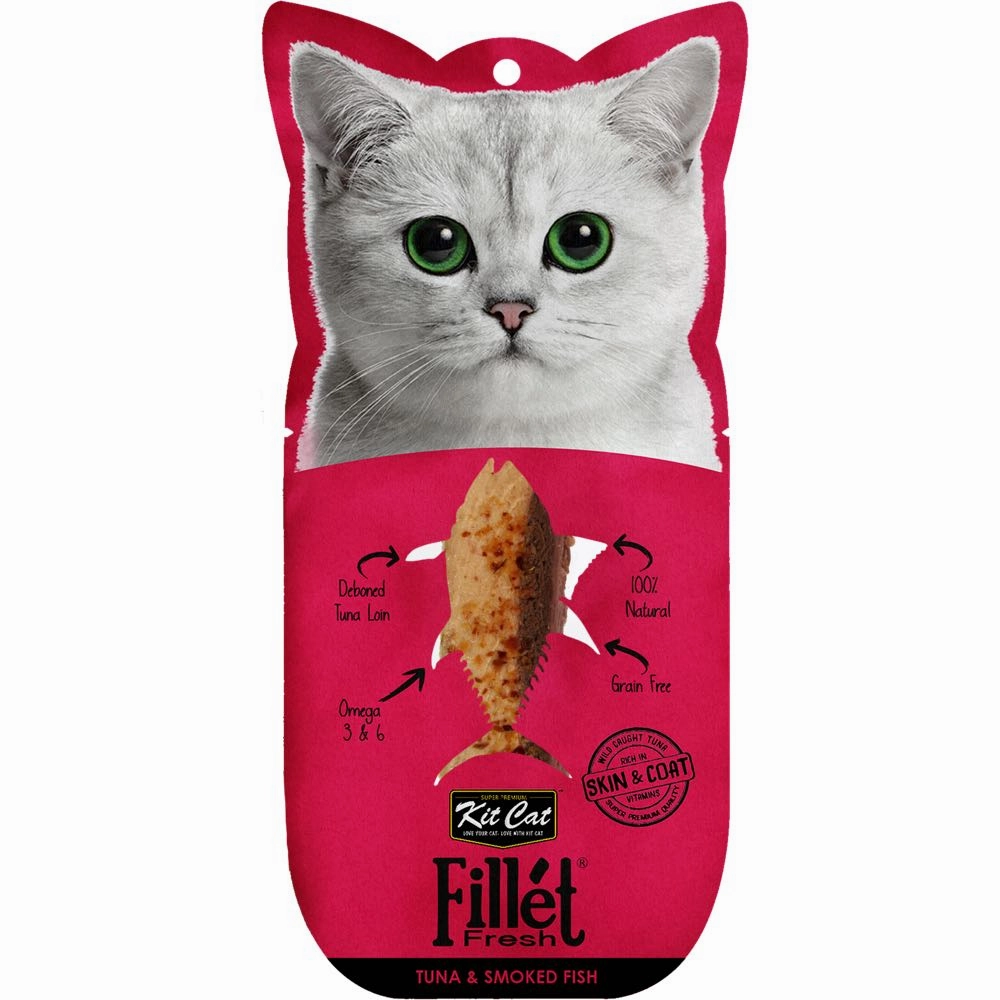 6 FOR $13: Kit Cat Fillet Fresh Tuna & Smoked Fish Cat Treat 30g cat snacks catnip treats healthy cat food cat reward treats low calorie cat food
