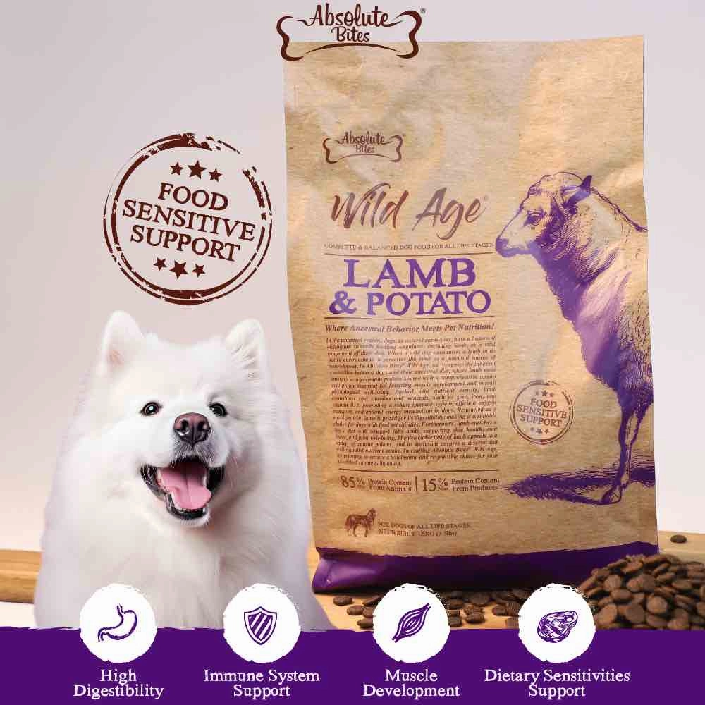 '35% OFF 3.3lb(Exp 5Nov25) FREE TREATS': Absolute Bites Wild Age Lamb & Potato Dry Dog Food