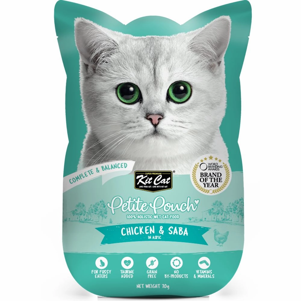 '35% OFF (Exp 28Sep25)': Kit Cat Petite Pouch Chicken & Saba In Aspic Grain-Free Pouch Cat Food 70g x 12 dog travel bag car seat cover pet carrier for car training leash dog training whistle