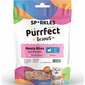 '3 FOR $6 (Exp 3Jul25)': Sparkles Purrfectlicious Meaty Bites Soft Duck Bites Cat Treats 50g dog chew toys dog dental chews durable chew toys puppy chew toy bone chew